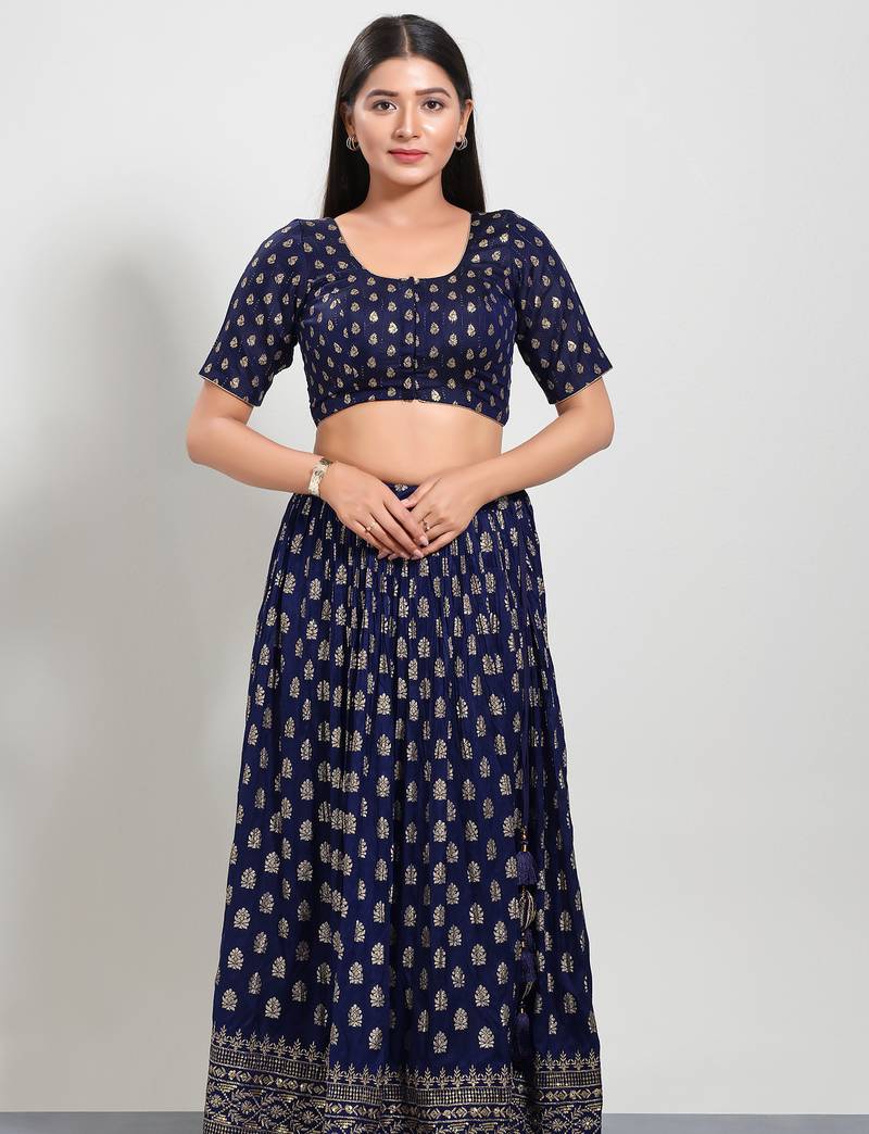 Women's brocade padded front open elbow sleeves saree blouse