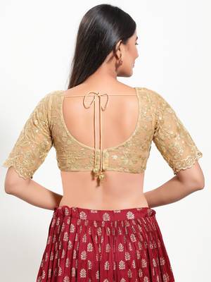 Women's net padded back open elbow sleeves saree blouse 2