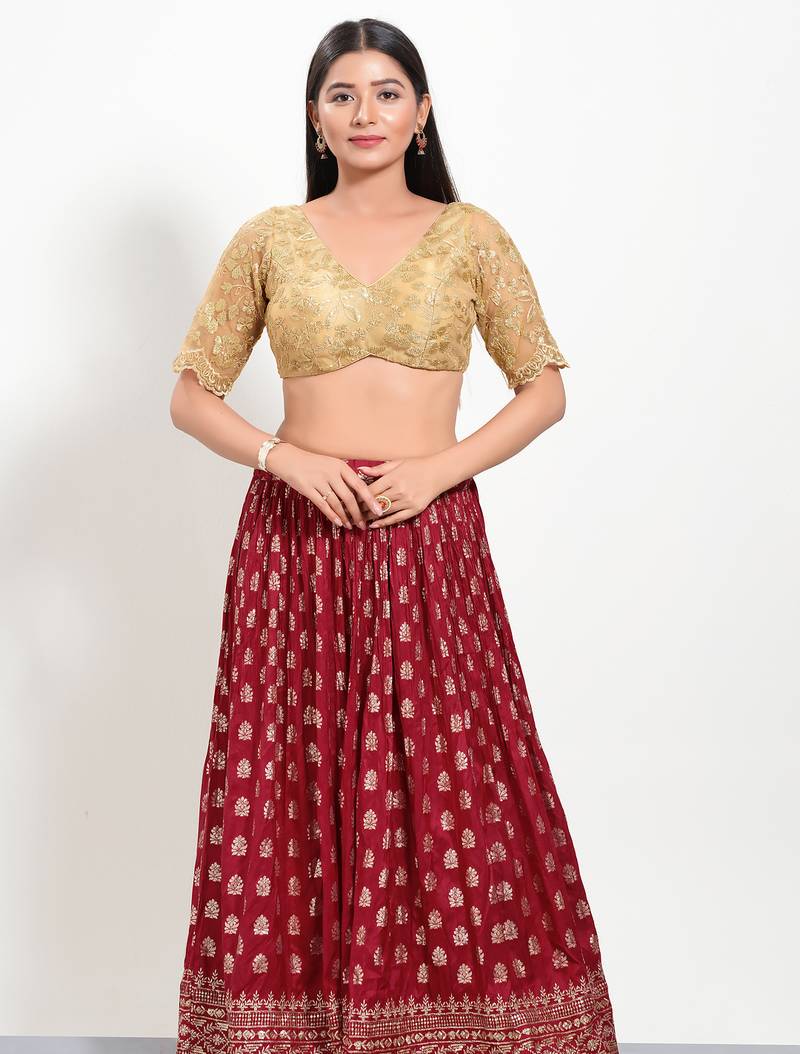 Women's net padded back open elbow sleeves saree blouse