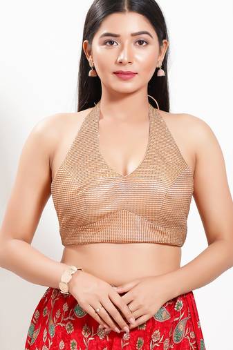 Women's shimmer padded back open sleeveless saree blouse