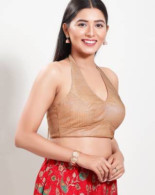 Women's shimmer padded back open sleeveless saree blouse 3