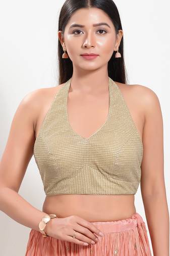 Women's shimmer padded back open sleeveless saree blouse