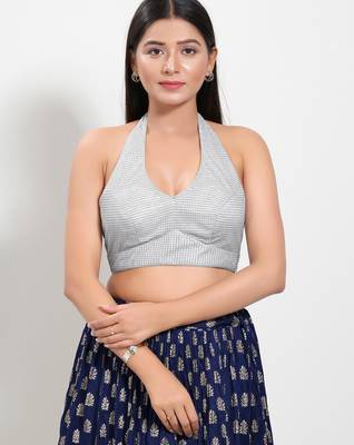 Women's shimmer padded back open sleeveless saree blouse 1
