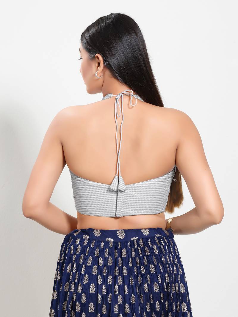 Women's shimmer padded back open sleeveless saree blouse