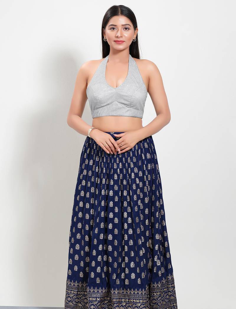 Women's shimmer padded back open sleeveless saree blouse