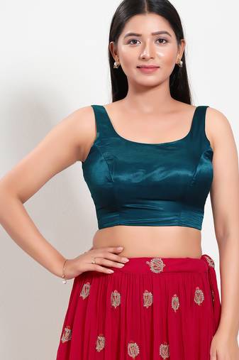 Women's silk padded back open sleeveless saree blouse