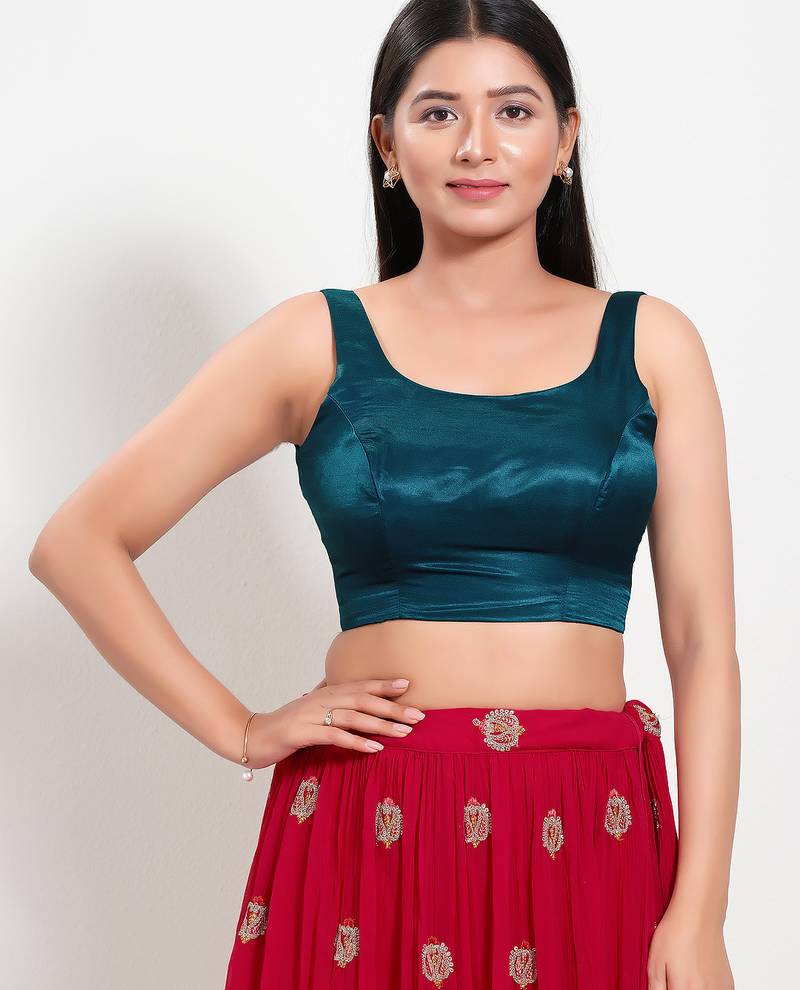 Women's silk padded back open sleeveless saree blouse