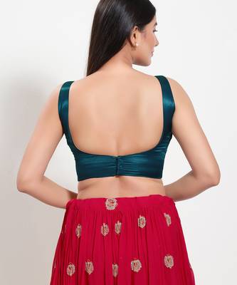 Women's silk padded back open sleeveless saree blouse 2