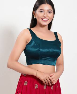 Women's silk padded back open sleeveless saree blouse 3