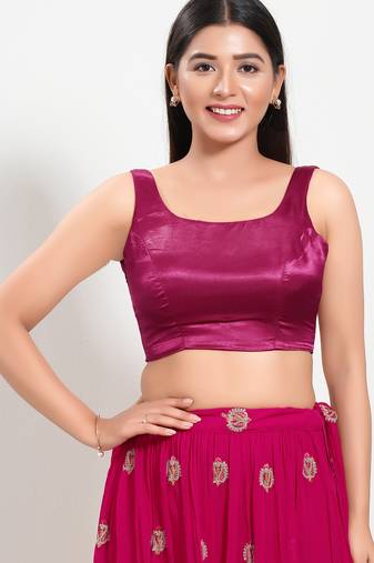 Women's silk padded back open sleeveless saree blouse