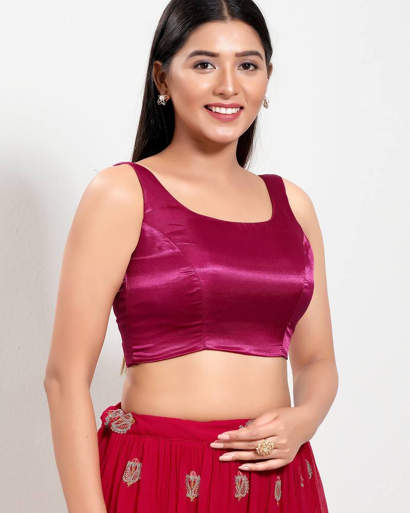 Women's silk padded back open sleeveless saree blouse