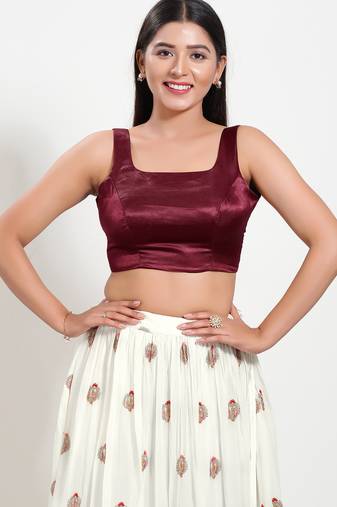 Women's silk padded back open sleeveless saree blouse