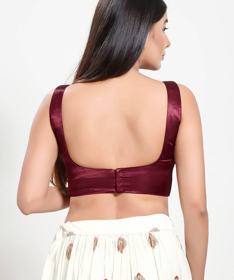 Women's silk padded back open sleeveless saree blouse