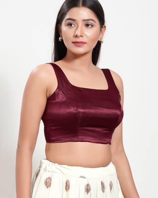 Women's silk padded back open sleeveless saree blouse 3