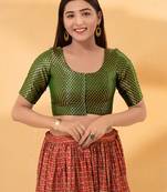 Women's brocade padded front open elbow sleeves saree blouse