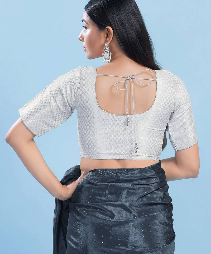 Women's brocade padded front open elbow sleeves saree blouse