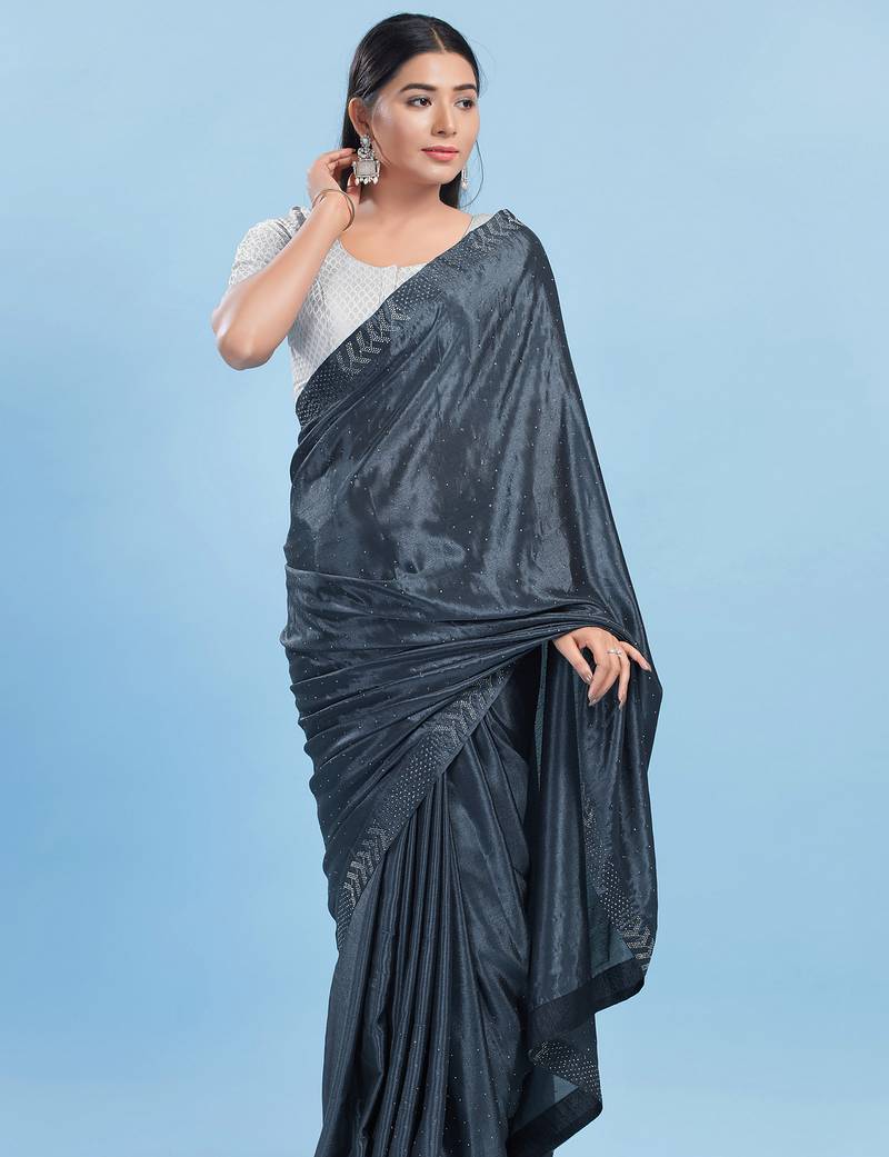 Women's brocade padded front open elbow sleeves saree blouse