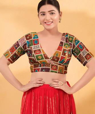 Women's velvet padded back open elbow sleeves saree blouse 1