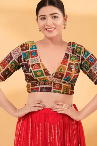 Women's velvet padded back open elbow sleeves saree blouse