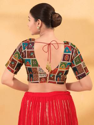 Women's velvet padded back open elbow sleeves saree blouse 2