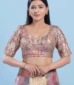 Women's jain silk padded back open elbow sleeves saree blouse
