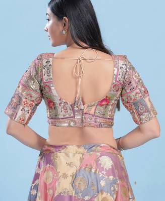 Women's jain silk padded back open elbow sleeves saree blouse 2