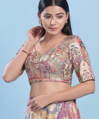 Women's jain silk padded back open elbow sleeves saree blouse 3