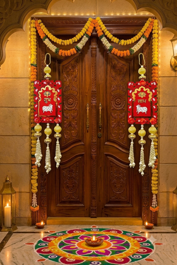 Lotus Cow Shubh Labh Hanging Toran for Main Door for Home Decor Hanging (Pack of 2)