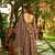 Purple floral printed silk blend fully flared anarkali suit