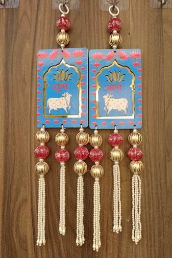 Lotus Cow Shubh Labh Door Hanging Toran for Home Diwali Decor Door Hanging (Pack of 2)