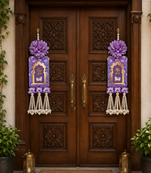 Handmade Purple Floral Pearl Beads Shubh Labh MDF Decorative Door Hanging (Pack of 2)