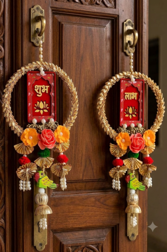 Handmade Wall Ornament for Home Decoration | Traditional Shubh Labh Flower Hanging (Pack of 2)