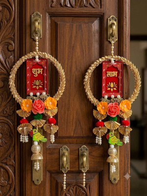 Handmade Wall Ornament for Home Decoration | Traditional Shubh Labh Flower Hanging (Pack of 2) 2