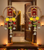 Handmade Wall Ornament for Home Office Decoration| Traditional Shubh Labh Flower Hanging (Pack of 2)