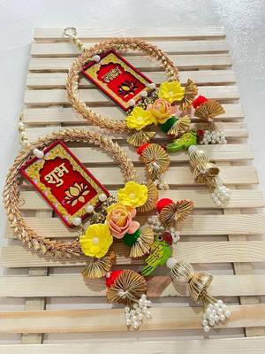 Handmade Wall Ornament for Home Office Decoration| Traditional Shubh Labh Flower Hanging (Pack of 2) 3