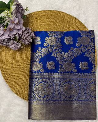 Royalblue color art silk blend sarees with blouse 5