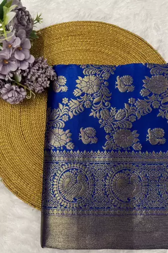 Royalblue color art silk blend sarees with blouse