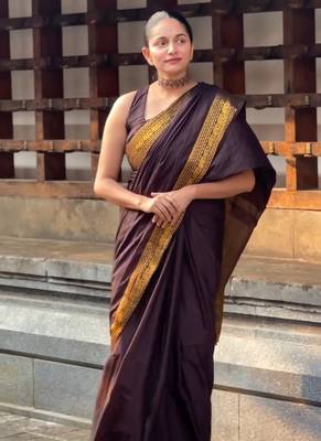 Coffee color art silk blend sarees with blouse 1