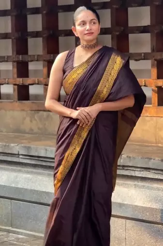 Coffee color art silk blend sarees with blouse