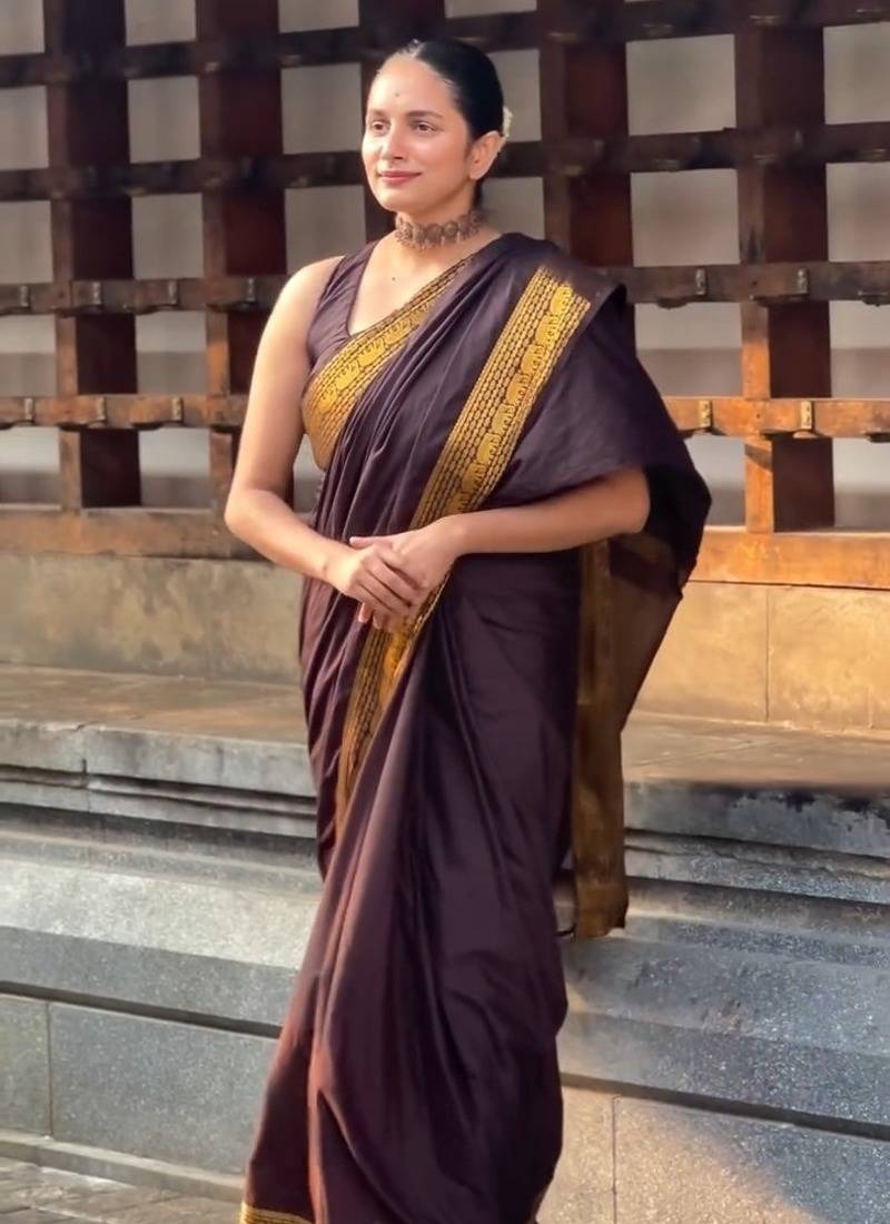 Coffee color art silk blend sarees with blouse