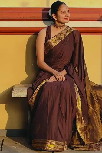 Coffee color art silk blend sarees with blouse