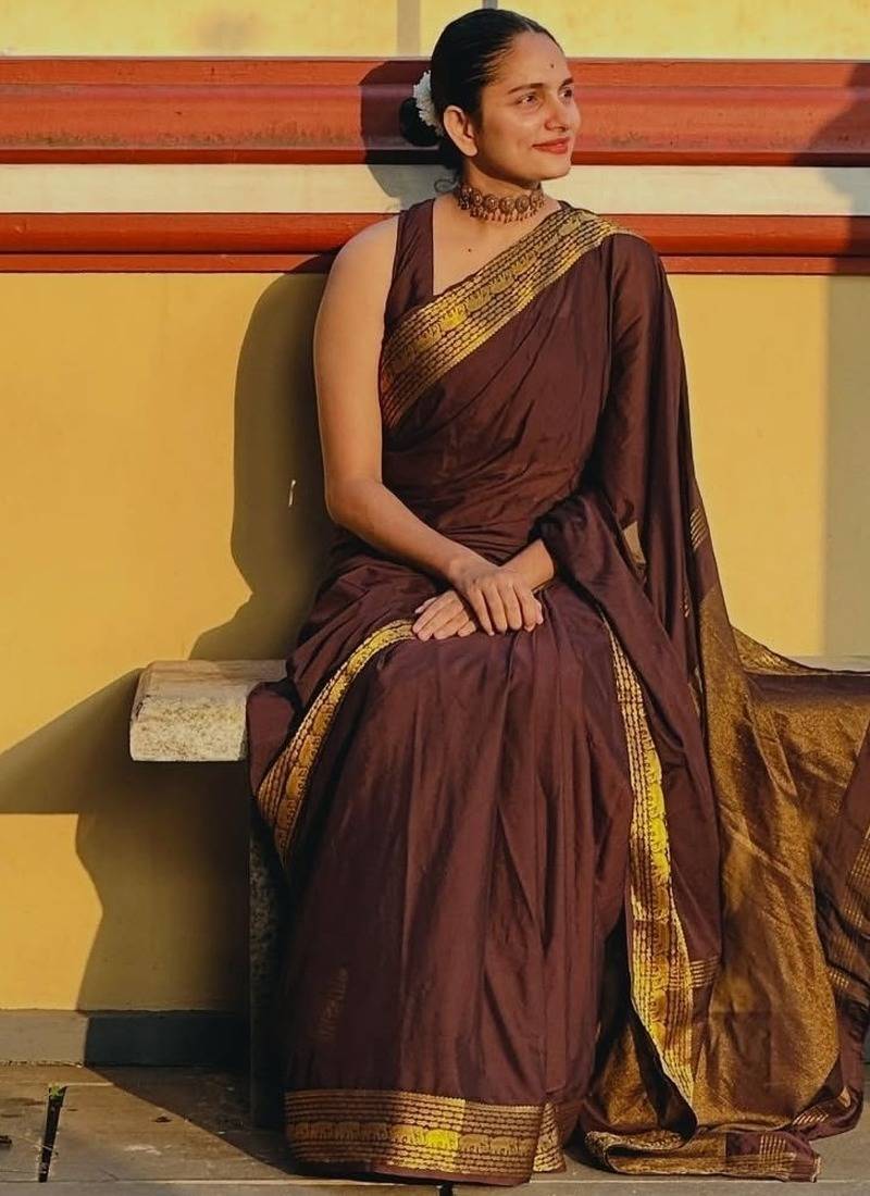 Coffee color art silk blend sarees with blouse