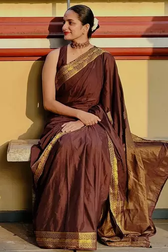 Coffee color art silk blend sarees with blouse