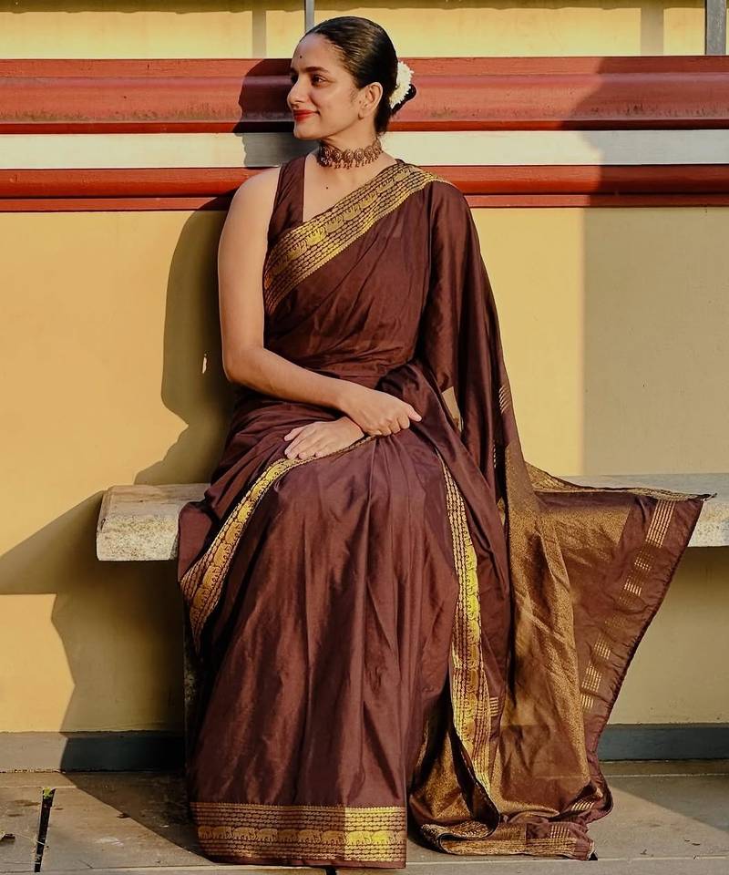 Coffee color art silk blend sarees with blouse