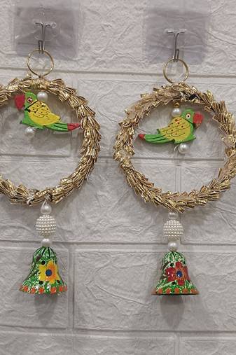 Gota Chakri Parrot String Wall Door Decoration for Home Décor Festival (Pack of 2)