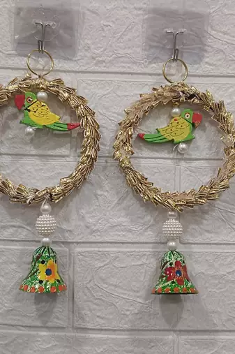 Gota Chakri Parrot String Wall Door Decoration for Home Décor Festival (Pack of 2)