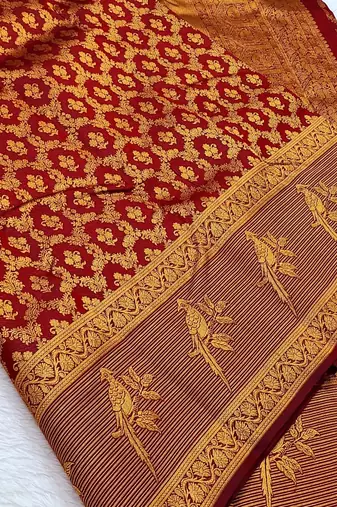 Maroon color art silk blend sarees with blouse