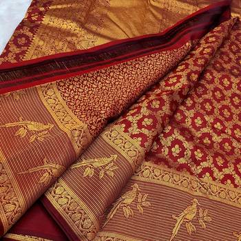 Maroon color art silk blend sarees with blouse 2