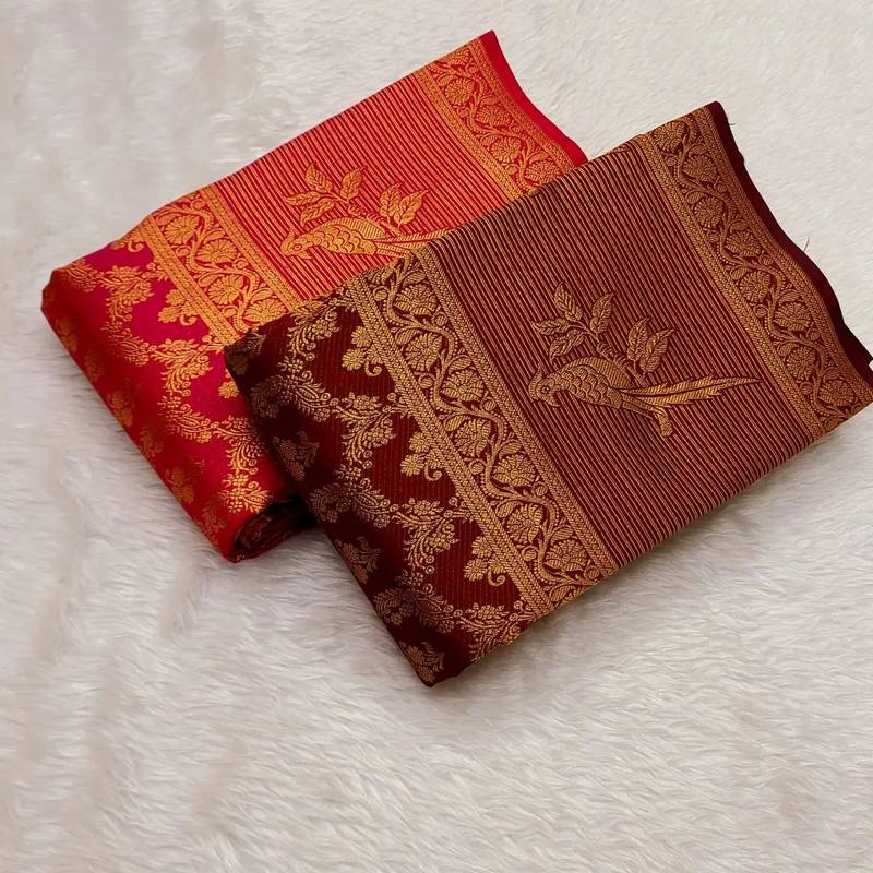 Maroon color art silk blend sarees with blouse