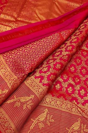 Red color art silk blend sarees with blouse